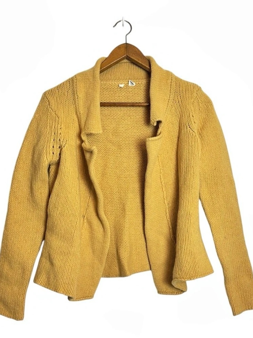Moth Anthropologie Forever Garden 100% Wool Mustard Yellow Cardigan Sweater